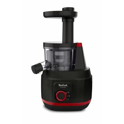 Соковитискач Tefal Juiceo шнековий 150Вт, чаша-0.8л, жмих-0.8л, насадка для цитрусових, пластик, червоно-чорний