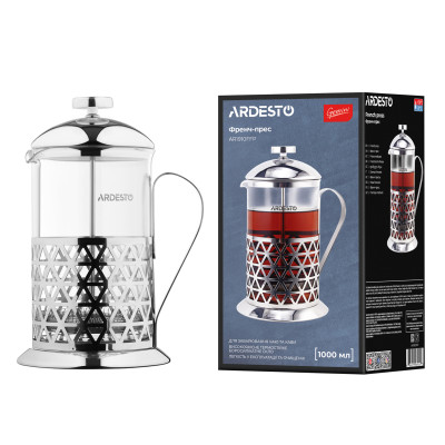ARDESTO Френч-прес Gemini Fasano, 1000 мл, нержавіюча сталь, скло ARDESTO Френч-прес Gemini Fasano, 1000 мл, нержавіюча сталь, скло
