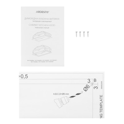 Витяжка Ardesto вбудована, 52см, 450м3ч, метал, 2х1Вт LED, кнопкове, чорний