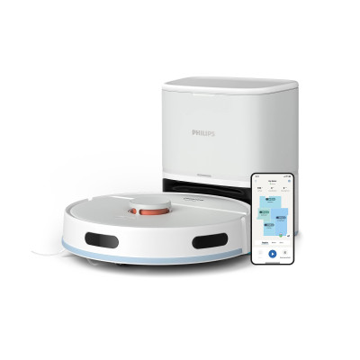 Робот-пилосос Philips Series 2000, h=9.7см, вологе прибирання, конт пил -0.38л, вода -0.3л, автон. робота до 120хв, EPA 11, Wi-Fi, станція самоочищ., білий