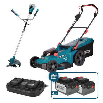 Набір із двох акумуляторних інструментів Konner&Sohnen KS 43LM-BCT40V-SET 40В(20+20В) газонокосарка KS 43LM-40V та тример садовий KS BCT-40V акб 2х4А·год ЗП 22.5кг