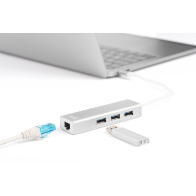 Digitus Концентратор USB-C - USB 3.0 3 Port Hub + Gigabit Ethernet Digitus Концентратор USB-C - USB 3.0 3 Port Hub + Gigabit Ethernet