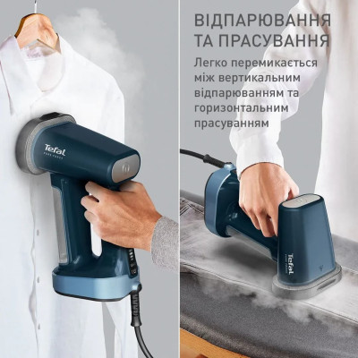 Відпарювач Tefal компактний Pure Force 3в1, 1800Вт, 180мл, постійна пара - 35гр, керам. підошва, синій