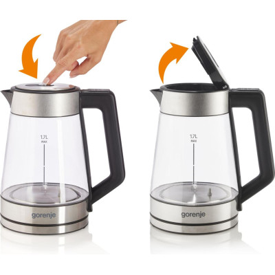 Электрочайник Gorenje 1.7л, 2,200 Вт, стекло, нерж (K17TRG)