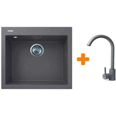 Набір кухонний Adamant Univer, штучний камінь, квадрат, без крила, 560х500х200мм, чаша - 1, врізна, сірий + змішувач Набір кухонний Adamant Univer, штучний камінь, квадрат, без крила, 560х500х200мм, чаша - 1, врізна, сірий + змішувач