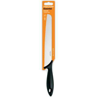 Кухонний ніж для хліба Fiskars Essential, 23.4см, нержавіюча сталь, пластик, чорний