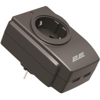 Мережевий адаптер 2E 1xТип F, 16A, 2xUSB-A, чорний (2E-AD120U)