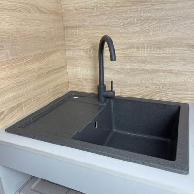 Набір кухонний Adamant Anila, штучний камінь, прямокут., з крилом, 645х495х200мм, чаша - 1, врізна, графіт + змішувач Набір кухонний Adamant Anila, штучний камінь, прямокут., з крилом, 645х495х200мм, чаша - 1, врізна, графіт + змішувач