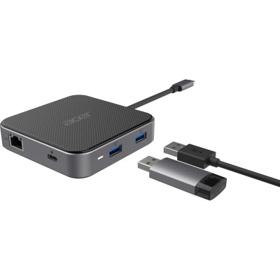Acer Хаб USB-С > HDMI/DP/2xUSB-A3.2/USB-C/RJ45/mini-jack, 0.15м, чорний