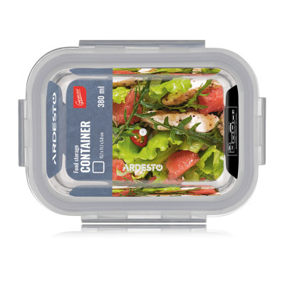 Контейнер для хранения пищевых продуктов Ardesto Gemini 0.38л, боросиликатное стекло, пластик, прямоугольный, прозрачный