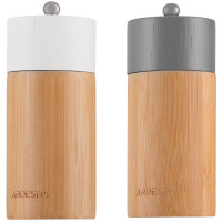 Набір млинків для солі та перцю ARDESTO Midori, 2 предмети, 35мл, бамбук, нержавіюча сталь, пластик, сірий, білий Набір млинків для солі та перцю ARDESTO Midori, 2 предмети, 35мл, бамбук, нержавіюча сталь, пластик, сірий, білий