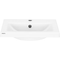 Раковина, умивальник ARDESTO Sati, штучний камінь, прямокут., з отвором для змішувача, з отвором для переливу, 595x450x158мм, накладний, білий