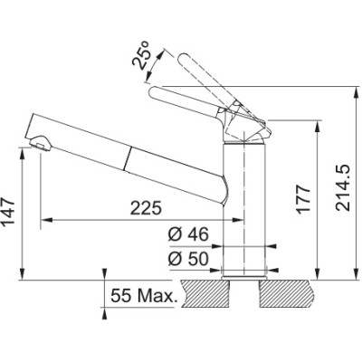 Змішувач для кухні Franke Orbit Pull Out, довж.виливу - 225мм, витяжний, 1важіль, хром-мигдаль