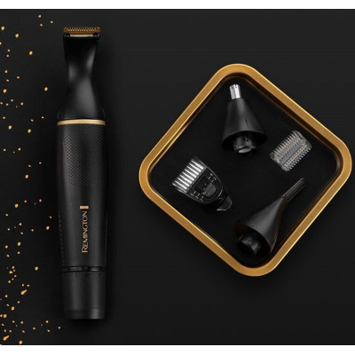 Тример Remington T-Series, для бороди, вусів, окантовки, брови, носа та вух, ААх1, вібраційний мотор, насадок-4, сталь, чорний Тример Remington T-Series, для бороди, вусів, окантовки, брови, носа та вух, ААх1, вібраційний мотор, насадок-4, сталь, чорний