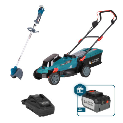 Набір із двох акумуляторних інструментів Konner&Sohnen KS 33LM-BCT20V-SET 20В газонокосарка KS 33LM-20V та тример садовий KS BCT-20V акб 1х4А·год ЗП 17.3кг