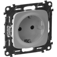 Розетка 2К+З Legrand Valena ALLURE, шторки, алюміній