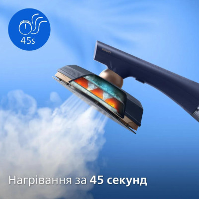 Відпарювач-праска Philips OneTurn, 1800Вт, 200мл, паровий удар -90гр, поворот для зміни типу девайса, алюміній, синій Відпарювач-праска Philips OneTurn, 1800Вт, 200мл, паровий удар -90гр, поворот для зміни типу девайса, алюміній, синій