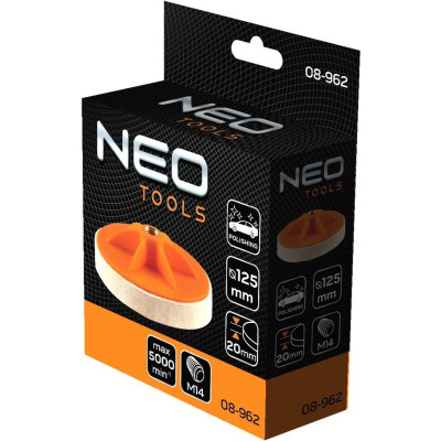 Диск полірувальний Neo Tools, губка середньої твердості, M14, 125x20мм