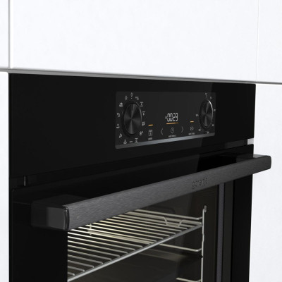 Gorenje Духова шафа електрична, 77л, A+, пара, дисплей, піроліз, чорний