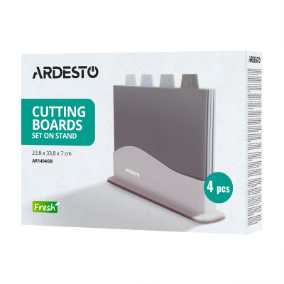 Набір дошок кухонних на підставці Ardesto Fresh, 4шт, 23.8x33.8x7см, пластик Набір дошок кухонних на підставці Ardesto Fresh, 4шт, 23.8x33.8x7см, пластик