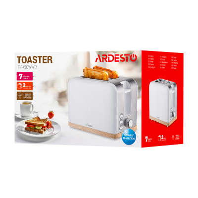 Тостер Ardesto Wood Modern, 800Вт, метал, 2 слоти, білий
