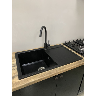 Мийка кухонна Adamant Horizon, штучний камінь, прямокут., з крилом, 780х495х230мм, чаша - 1, врізна, чорний