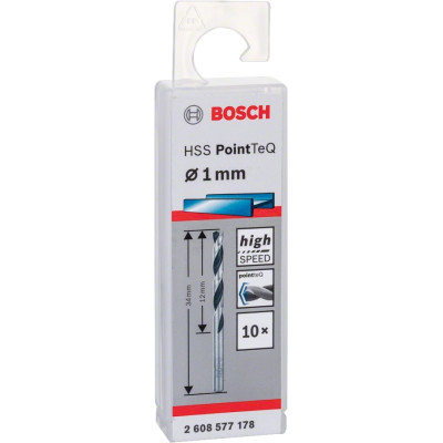 Bosch Свердло по металу HSS-PointTeQ, 1х12х34мм, 10шт