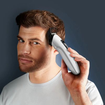 Тример Rowenta Trim&Style, для бороди, носа, вусів і голови, мережа+акум., насадок-7, сталь, білий