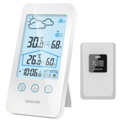 Метеостанція Sencor, внутр/зовн вимірювання, темп-ра, вологість, час, прогноз погоди, білий Метеостанція Sencor, внутр/зовн вимірювання, темп-ра, вологість, час, прогноз погоди, білий