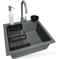 Набір кухонний Adamant Univer, штучний камінь, квадрат, без крила, 560х500х200мм, чаша - 1, врізна, сірий + змішувач + дозатор + ополіскувач склянок + коландер Набір кухонний Adamant Univer, штучний камінь, квадрат, без крила, 560х500х200мм, чаша - 1, врізна, сірий + змішувач + дозатор + ополіскувач склянок + коландер