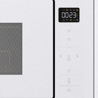 Gorenje Мікрохвильова піч вбудовувана, 25л, електр. управл., 900Вт, гриль, дисплей, приготування на кількох рівнях, білий
