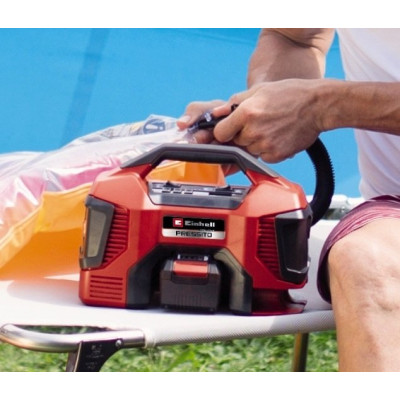 Компресор повітряний Einhell PRESSITO 18/21, акумуляторний 18В PXC, до 14л/хв, 10.5бар, вис. і низьк. тиск, 2.06кг без АКБ та ЗП