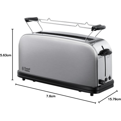 Тостер Russell Hobbs Oxford 1000Вт, довгі слоти, метал, сріблястий