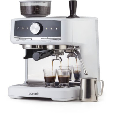 Кавоварка Gorenje ріжкова 2.5л, кавомолка 0,25л, капучинатор, кнопочне керування, білий