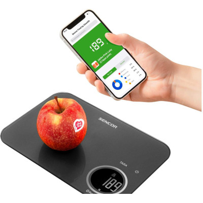 Ваги Sencor кухонні, 8кг, підключення до смартфону, AAAx2, пластик, чорний Ваги Sencor кухонні, 8кг, підключення до смартфону, AAAx2, пластик, чорний