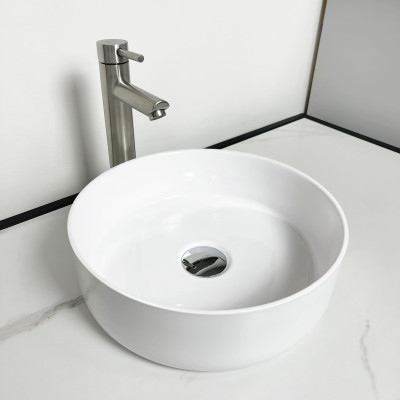 Раковина, умивальник Adamant ARENA, штучний камінь, кругла, без отвору для змішувача та переливу, 360х113мм, накладний, білий Раковина, умивальник Adamant ARENA, штучний камінь, кругла, без отвору для змішувача та переливу, 360х113мм, накладний, білий