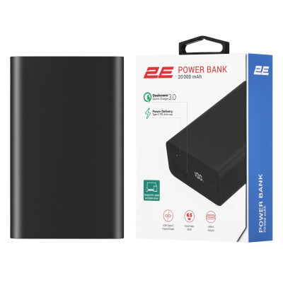Аккумулятор портативный литий-ионный Power Bank 2E 20000мА·ч, 65Вт, PD, QC, черный 2E-PB2014PD-BLACK