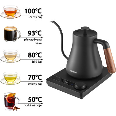 Електрочайник Sencor 0.6л, 5 темп.реж, підтримка температури, мех. управління, нержавіюча сталь, чорний Електрочайник Sencor 0.6л, 5 темп.реж, підтримка температури, мех. управління, нержавіюча сталь, чорний