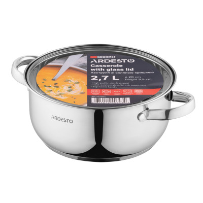 Каструля ARDESTO Gemini Gourmet, скляна кришка, 2.7 л, нержавіюча сталь