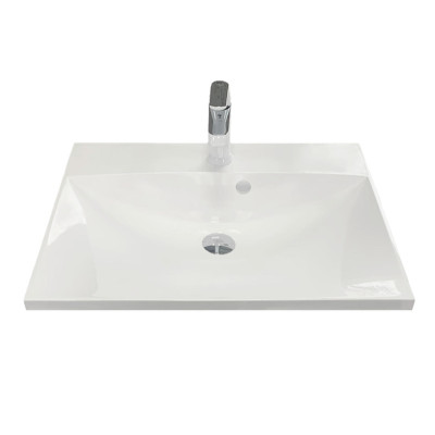 Раковина, умивальник Adamant Emil, штучний камінь, прямокут., з отвором для змішувача, з отвором для переливу, 595х455х138мм, накладний, білий