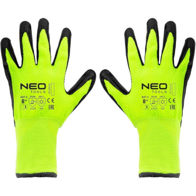 Neo Tools Рукавички робочі, утеплені, латексне покриття, поліестер, р.8, зелено чорні Neo Tools Рукавички робочі, утеплені, латексне покриття, поліестер, р.8, зелено чорні