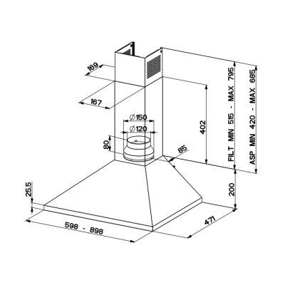 Витяжка Faber купольні, 90см, 718м.куб/год, Value Pb W A90, білий