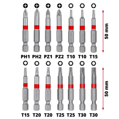 Einhell Біти, набір 42шт, HEX, PH, PZ, Torx, 50мм, кейс