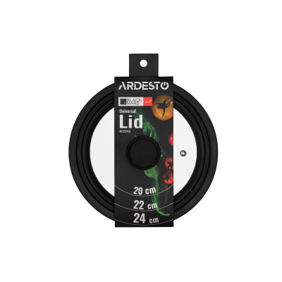 ARDESTO Кришка універсальна Black Mars Smart 20/22/24 см, скло, силікон ARDESTO Кришка універсальна Black Mars Smart 20/22/24 см, скло, силікон