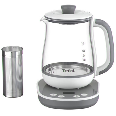 Електрочайник Tefal Tastea tea maker 1.5л, скло, заварник, біло-сірий Електрочайник Tefal Tastea tea maker 1.5л, скло, заварник, біло-сірий