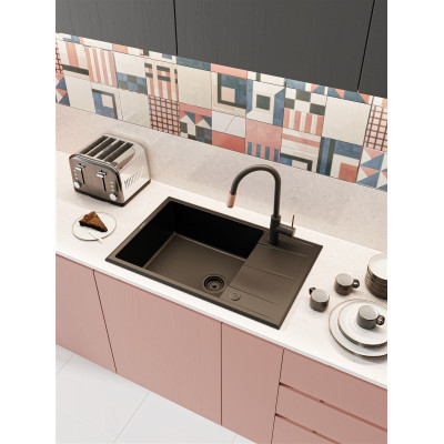 Змішувач для кухні Deante Aster, довж.виливу - 206мм, поворотний, 1+фільтр, чорний-мідь