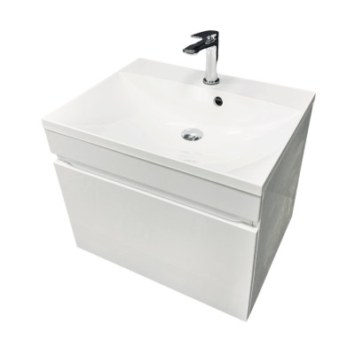 Раковина, умивальник Adamant Emil, штучний камінь, прямокут., з отвором для змішувача, з отвором для переливу, 595х455х138мм, накладний, білий