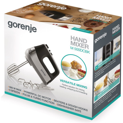 Миксер Gorenje ручной 500Вт, насадки-4 венчики, турборежим, черный M500DCBK