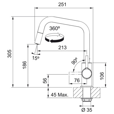 Змішувач для кухні Franke Lina U Pull Down, довж.виливу - 251мм, витяжний, поворотний, 1важіль, чорний матовий Змішувач для кухні Franke Lina U Pull Down, довж.виливу - 251мм, витяжний, поворотний, 1важіль, чорний матовий