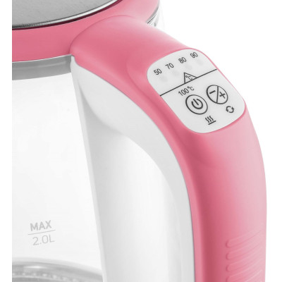 Електрочайник Sencor 2л, Strix, скло, 5 темп.реж, малиновий
